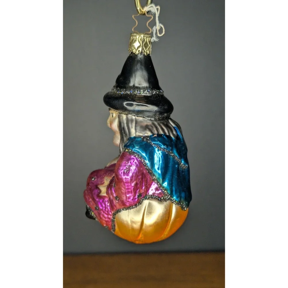 Vintage Inge Glas  witch glass ornament pumpkin Germany glitter Halloween